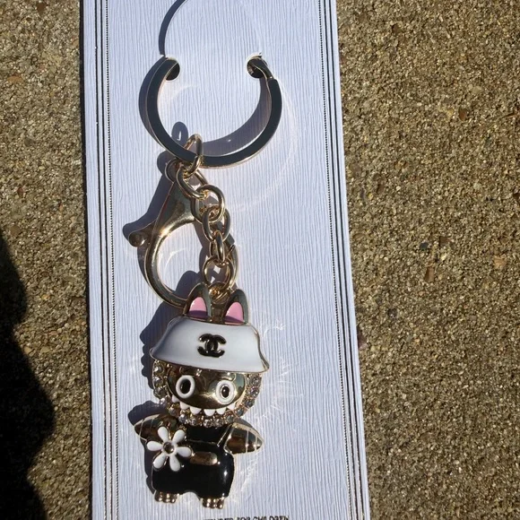NWT Lafufu Black Pink and Gold Character Rhinestone Keychain - Picture 5 of 5